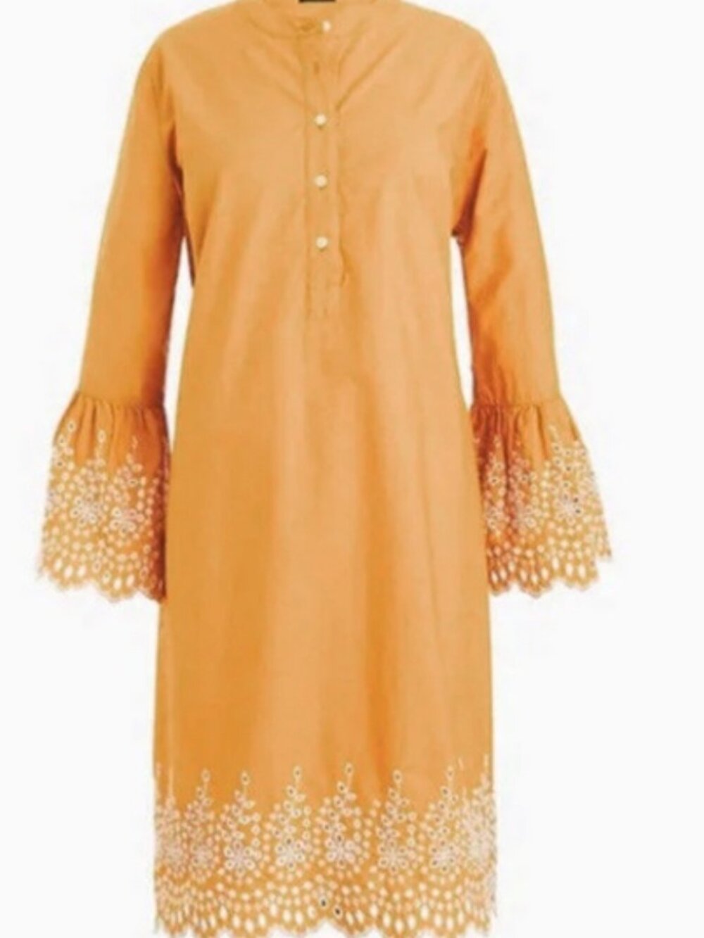 J. Crew Marigold Orange Yellow Eyelet Bell Sleeves Embroidered Dress Sz Small